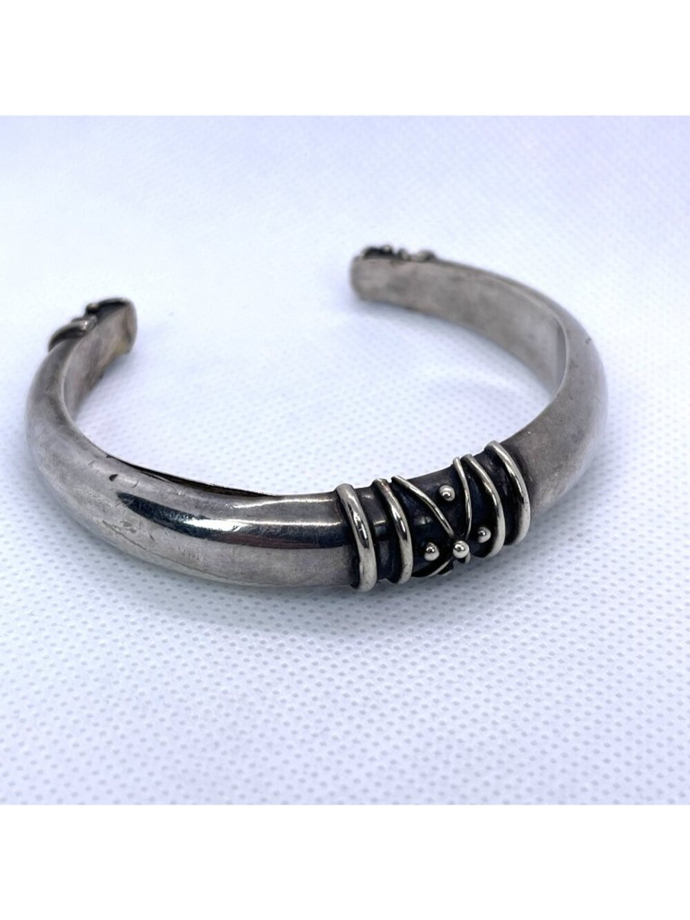 Vintage Deborah Armstrong 925 Sterling Silver Hollow Dome Cuff Bracelet Signed - Picture 4 of 16